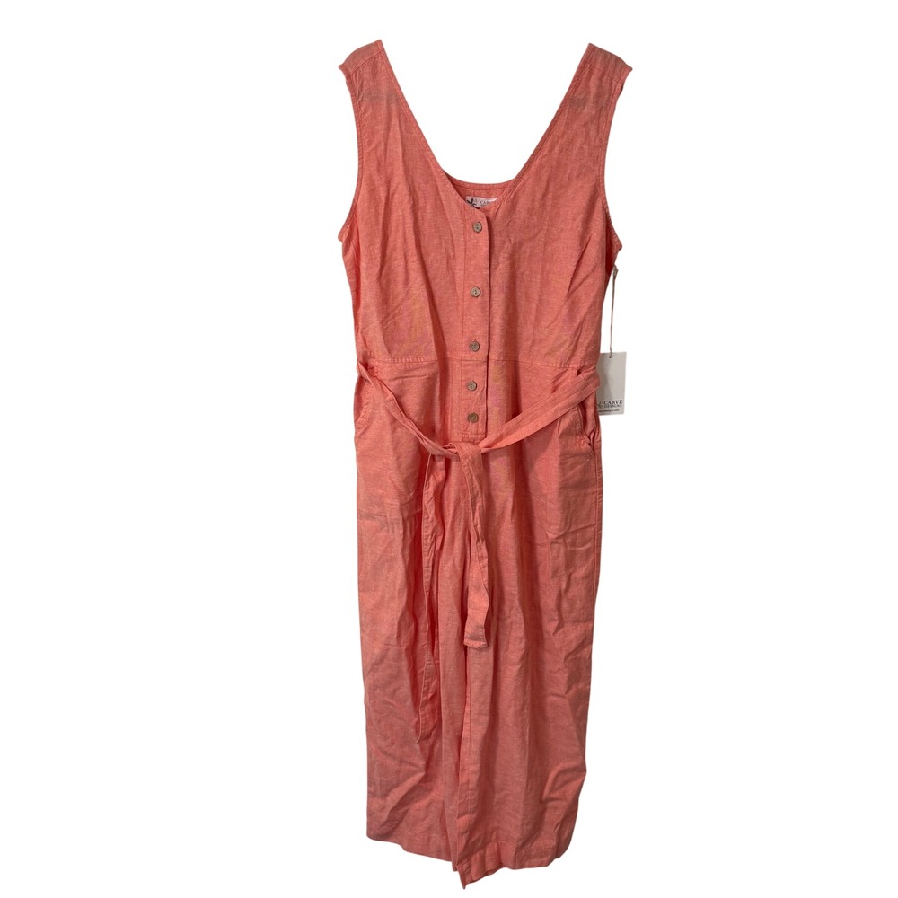 Carve Designs Bonfire Jumpsuit Large Coral Chambray NWT Linen Blend Belted